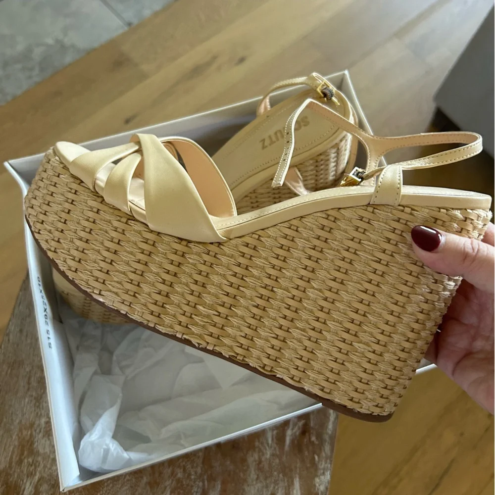 New Anthropologie Schutz Platform Straw Keefa Woven Wedge Sandals